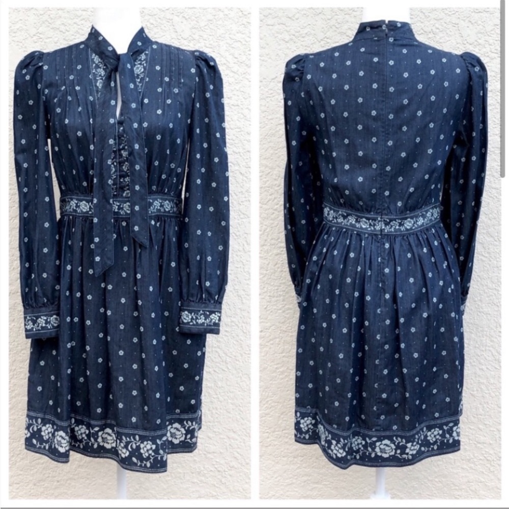 KATE SPADE Denim Bandana floral long sleeve mini dress size 4